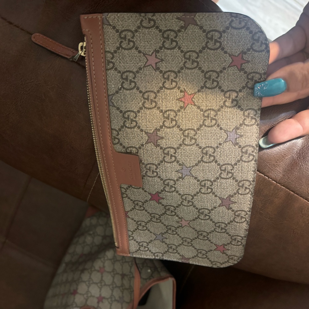 Gucci Women's Tote Bag GG Star Pattern Detachable Pouch Beige Brown Pink Purple - Picture 7 of 10